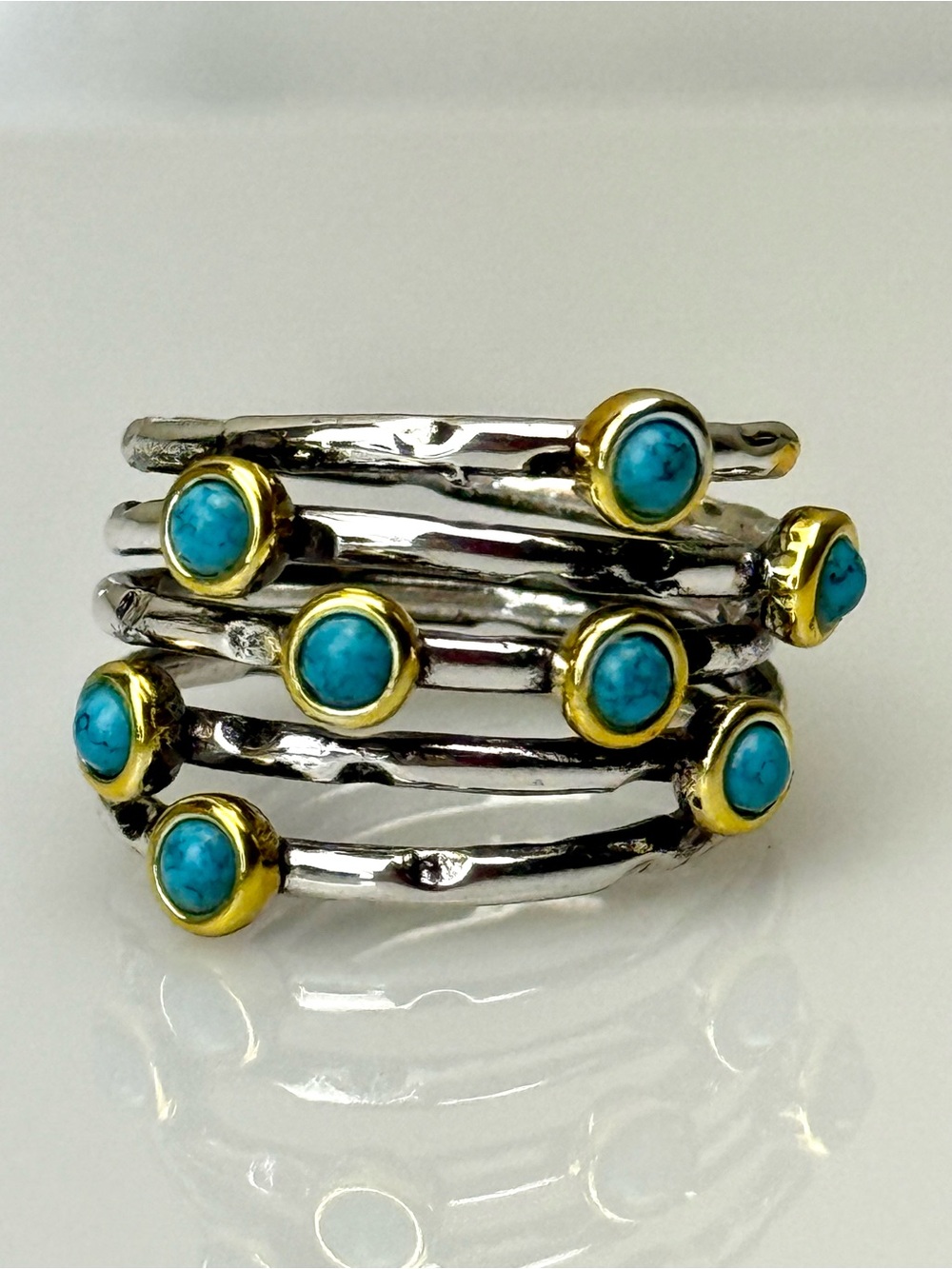 Turquoise Multi Row Stackable Ring Gold Accents Size 9